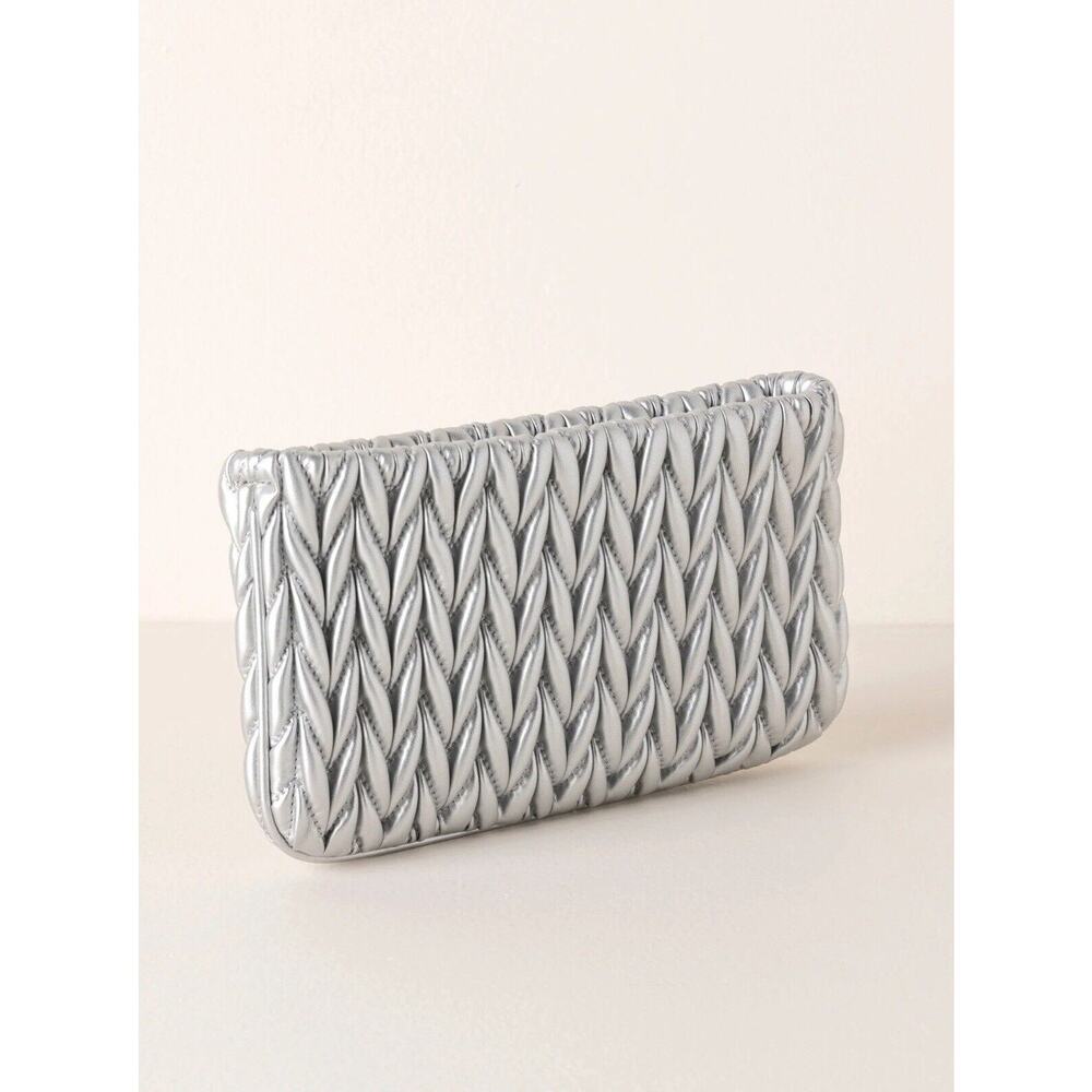 Shiraleah Jody Zip Pouch Silver Clutch Purse Bag Strapless Inner Pockets NWT